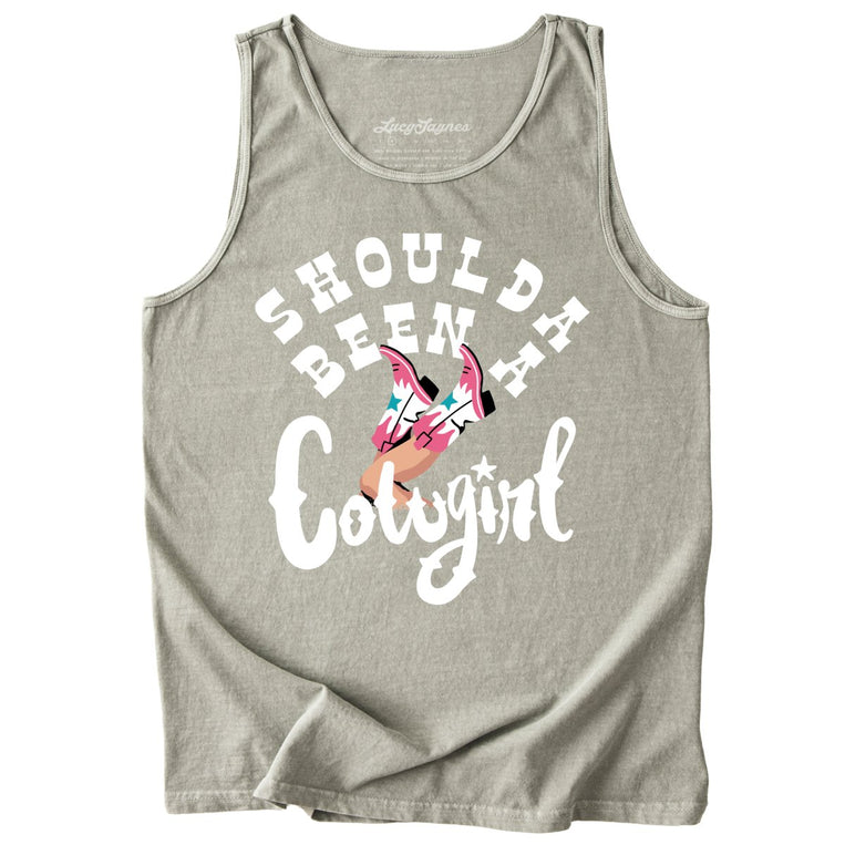 Should of Been a Cowgirl Comfort Colors Graphic Tank Top - Sandstone