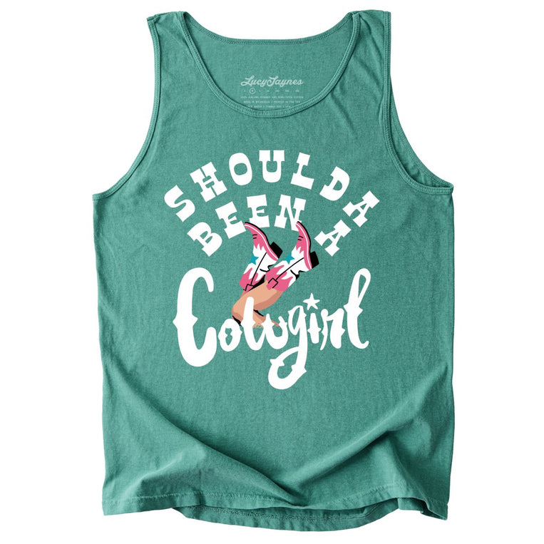 Should of Been a Cowgirl Comfort Colors Graphic Tank Top - Light Green