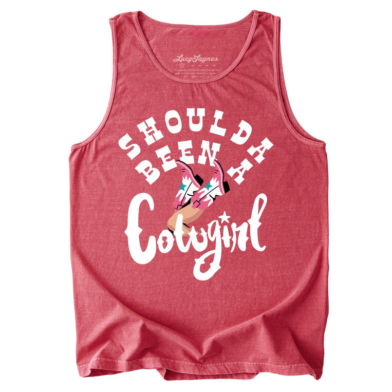 Should of Been a Cowgirl Comfort Colors Graphic Tank Top - Crimson