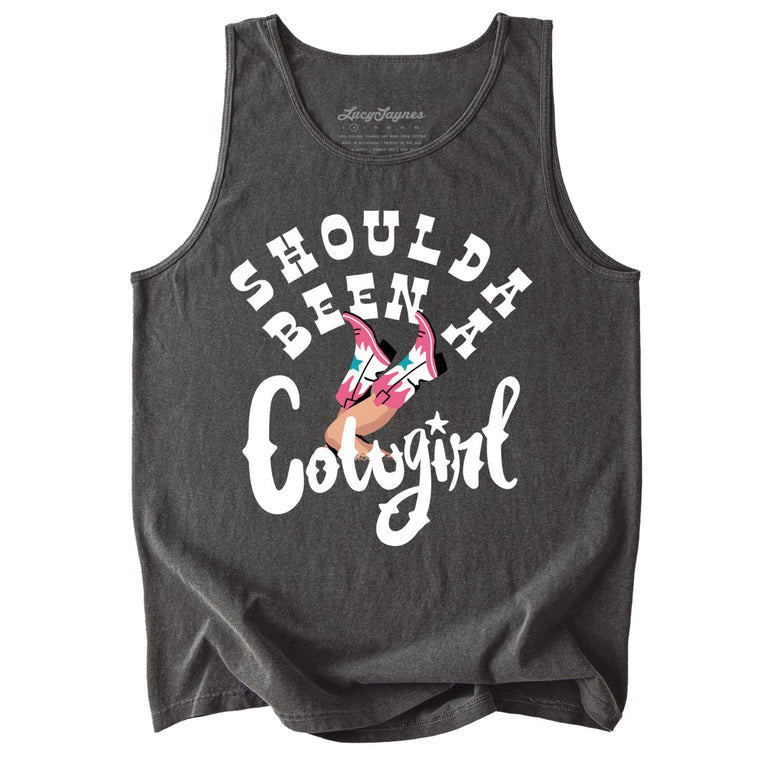 Should of Been a Cowgirl Comfort Colors Graphic Tank Top - Pepper