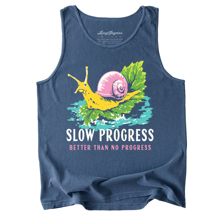Slow Progress Better Than No Progress Comfort Colors Graphic Tank Top - Denim