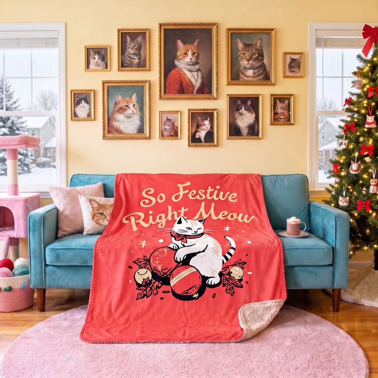 So Festive Right Meow Sherpa Blanket