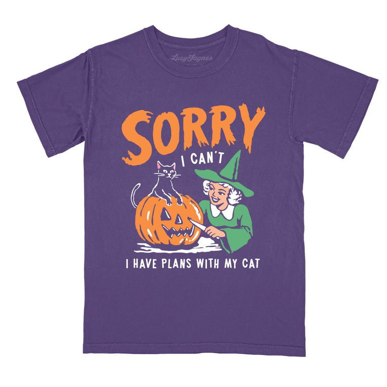 Sorry I Can't I Have Plans With My Cat - Grape - Comfort Colors Tee