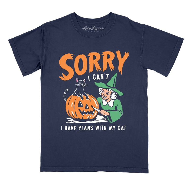 Sorry I Can't I Have Plans With My Cat - True Navy - Comfort Colors Tee