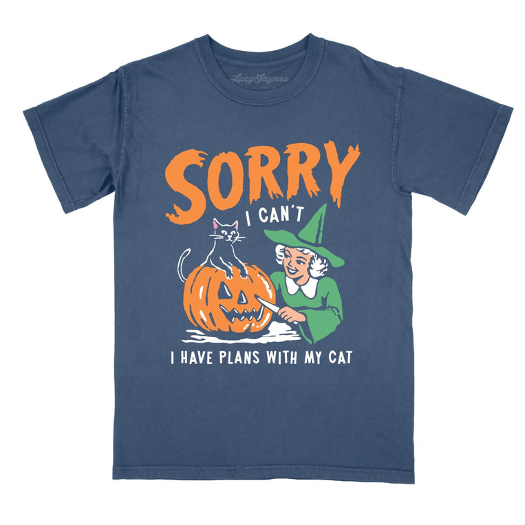 Sorry I Can't I Have Plans With My Cat - Denim - Comfort Colors Tee