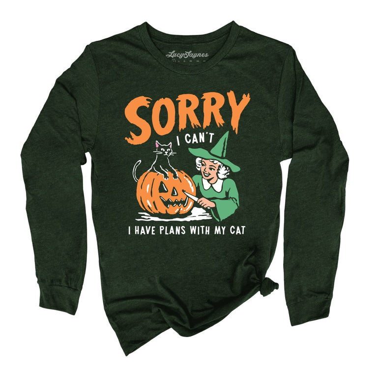 Sorry I Can't I Have Plans With My Cat - Heather Forest - Unisex Long Sleeve T-Shirt