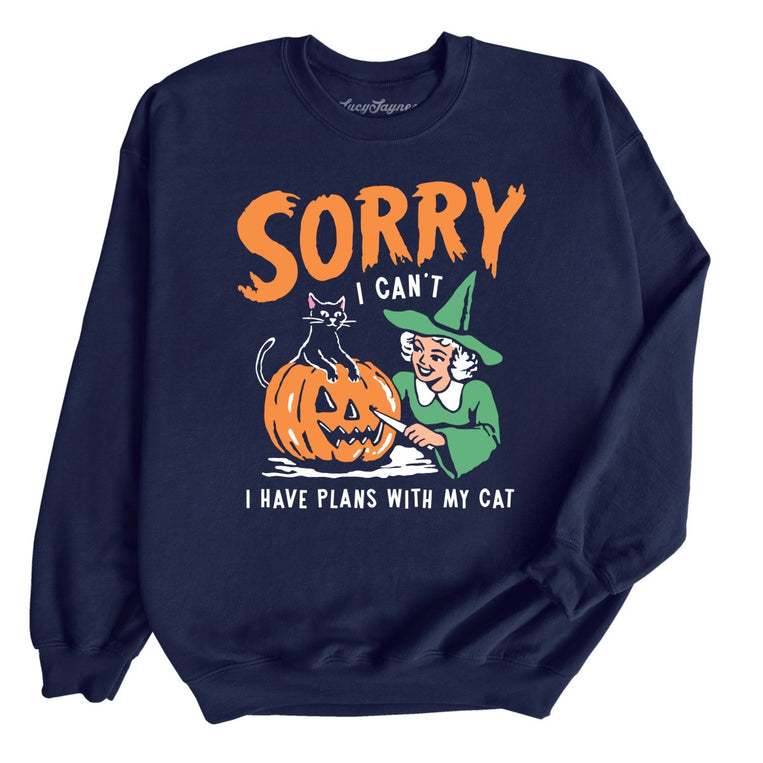 Sorry I Can't I Have Plans With My Cat - Navy - Unisex Sweatshirt