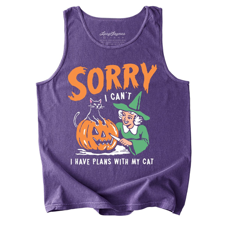 Sorry I Can't I Have Plans With My Cat Tank Top - Grape - Tank Top