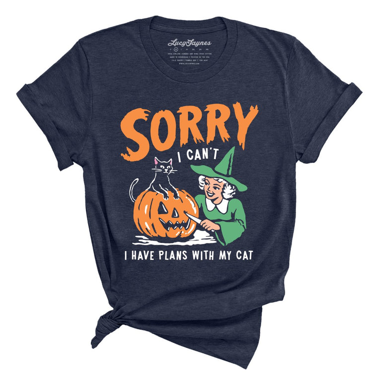 Sorry I Can't I Have Plans With My Cat - Heather Midnight Navy - Unisex T-Shirt