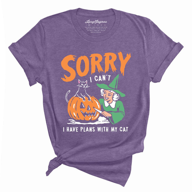 Sorry I Can't I Have Plans With My Cat - Heather Purple - Unisex T-Shirt