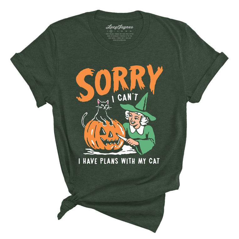 Sorry I Can't I Have Plans With My Cat - Heather Forest - Unisex T-Shirt