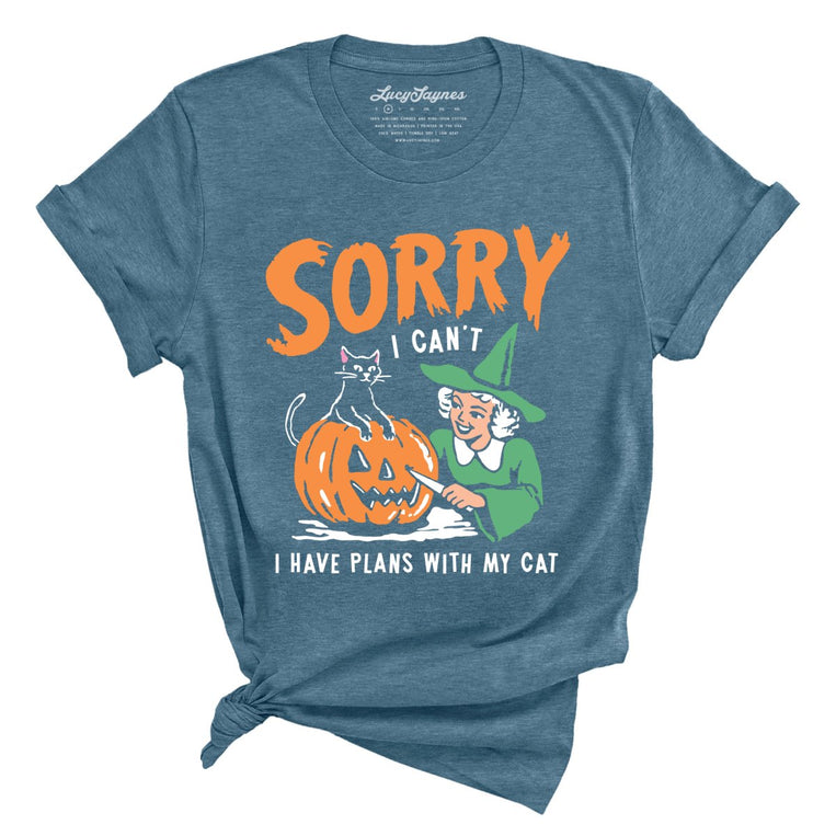 Sorry I Can't I Have Plans With My Cat - Heather Deep Teal - Unisex T-Shirt