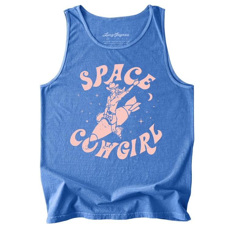 Space Cowgirl Comfort Colors Graphic Tank Top - Flo Blue