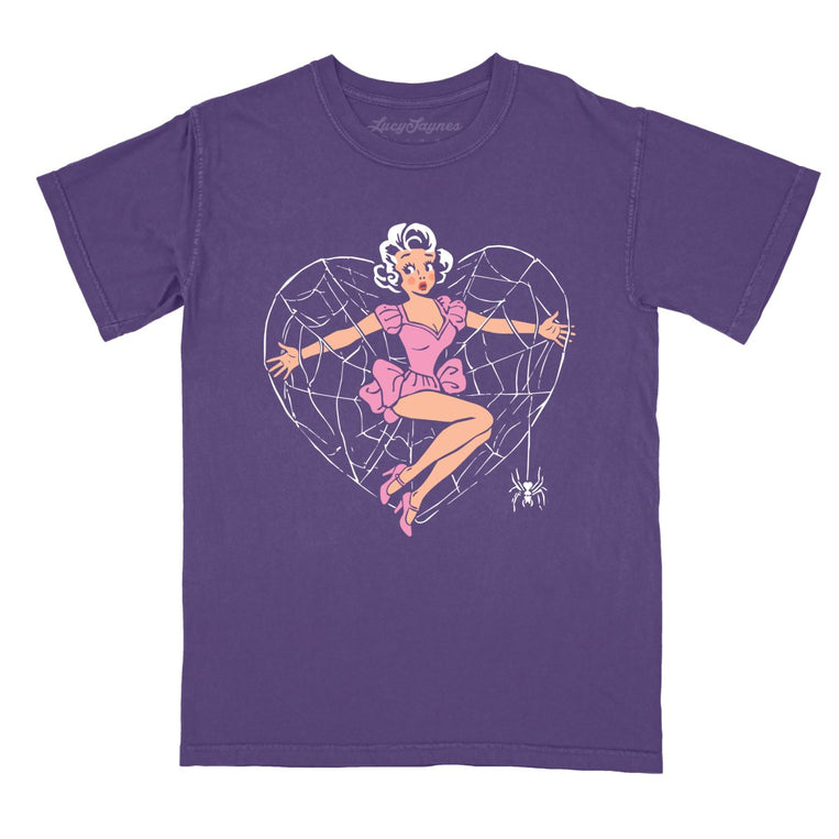Spider Web Heart Pinup - Grape - Comfort Colors Tee