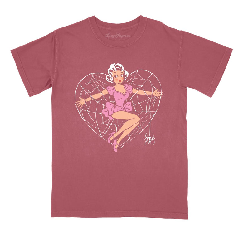 Spider Web Heart Pinup - Brick - Comfort Colors Tee