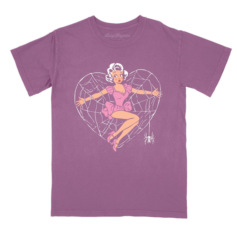 Spider Web Heart Pinup - Berry - Comfort Colors Tee