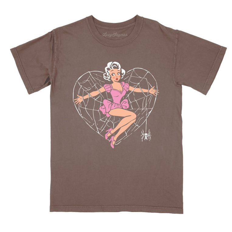 Spider Web Heart Pinup - Espresso - Comfort Colors Tee