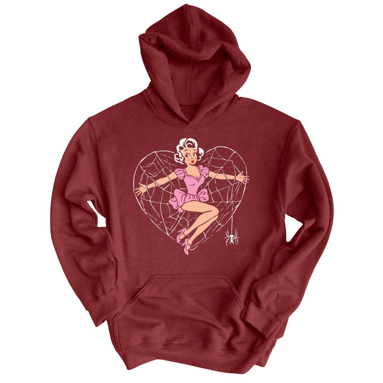 Spider Web Heart Pinup - Maroon - Unisex Hoodie