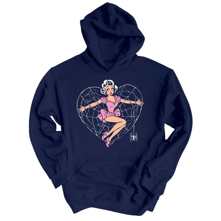Spider Web Heart Pinup - Navy - Unisex Hoodie