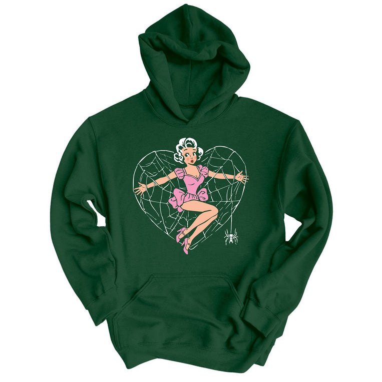 Spider Web Heart Pinup - Forest Green - Unisex Hoodie