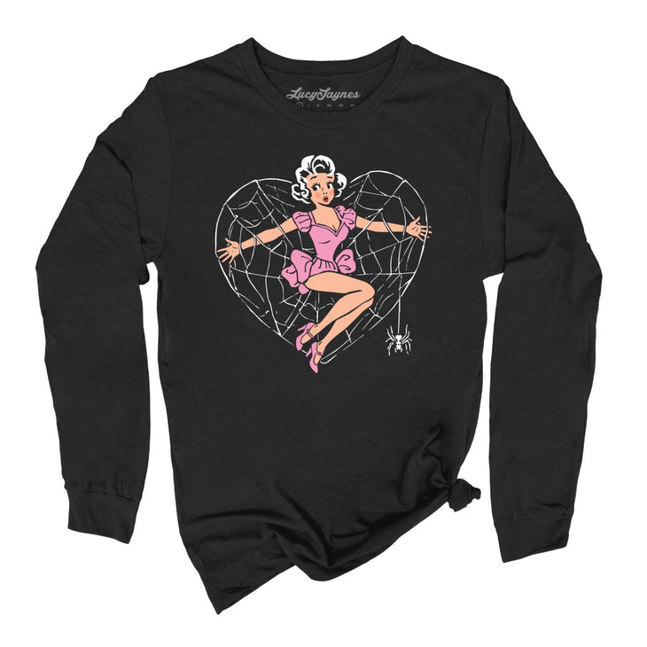 Spider Web Heart Pinup Long Sleeve Tee