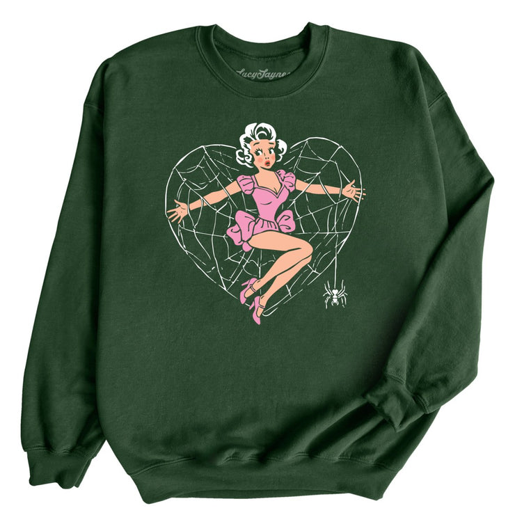Spider Web Heart Pinup - Forest Green - Unisex Sweatshirt