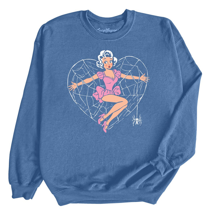 Spider Web Heart Pinup - Indigo Blue - Unisex Sweatshirt