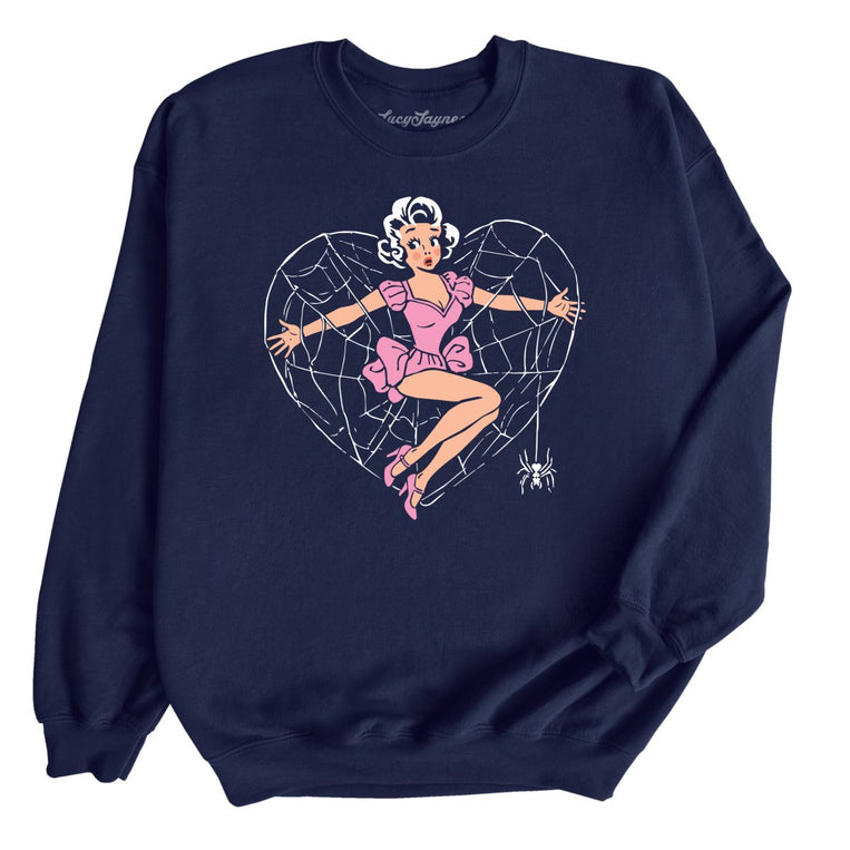 Spider Web Heart Pinup - Navy - Unisex Sweatshirt