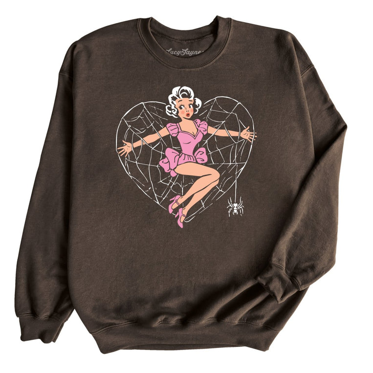 Spider Web Heart Pinup - Dark Chocolate - Unisex Sweatshirt