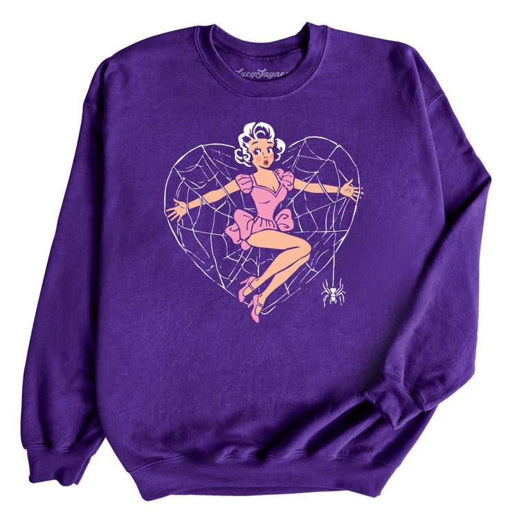 Spider Web Heart Pinup - Purple - Unisex Sweatshirt