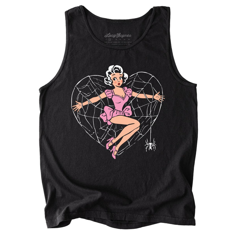 Spider Web Heart Pinup - Black - Tank Top