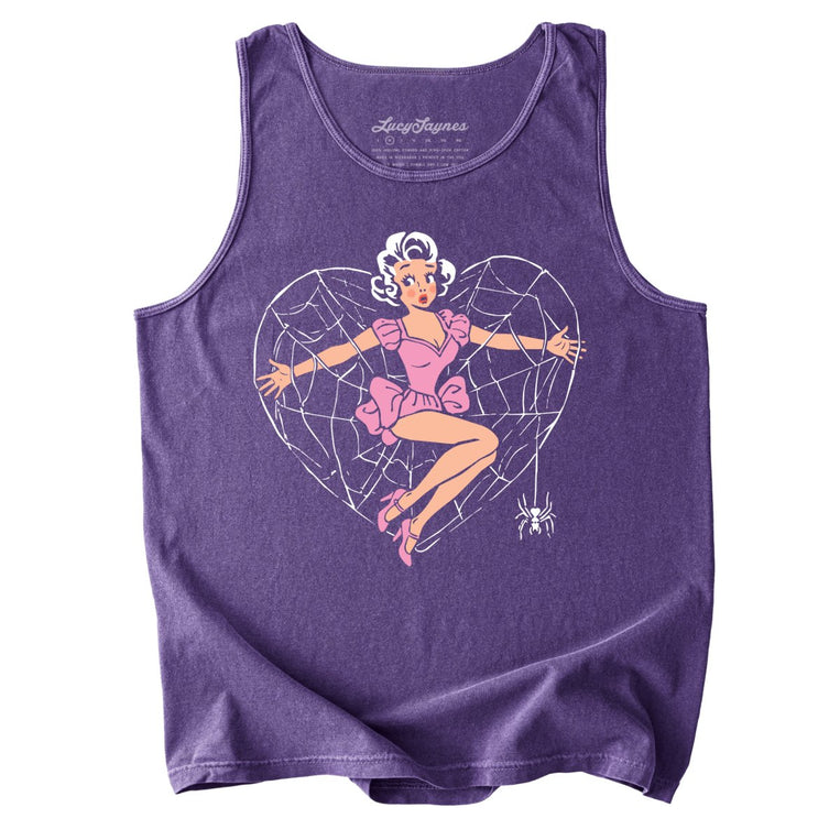 Spider Web Heart Pinup - Grape - Tank Top