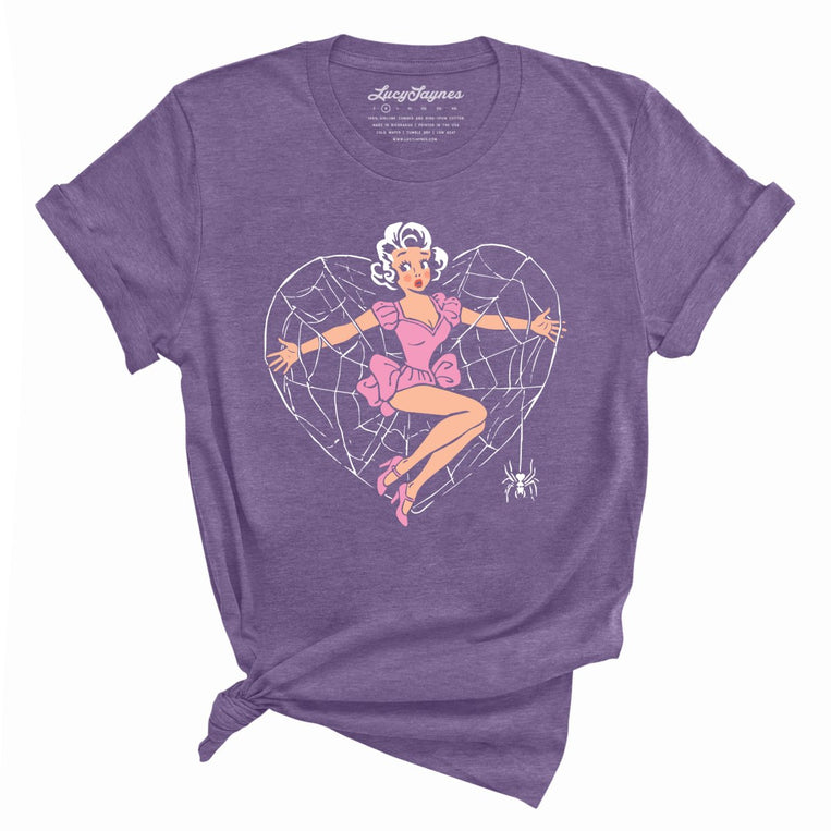 Spider Web Heart Pinup - Heather Purple - Unisex T-Shirt