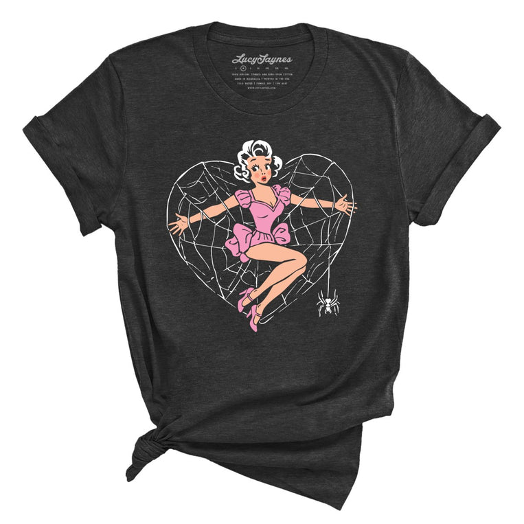 Spider Web Heart Pinup - Dark Grey Heather - Unisex T-Shirt