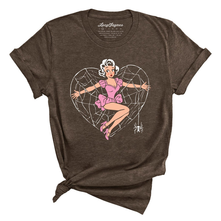 Spider Web Heart Pinup - Heather Brown - Unisex T-Shirt