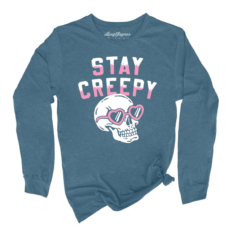 Stay Creepy - Heather Deep Teal - Unisex Long Sleeve T-Shirt