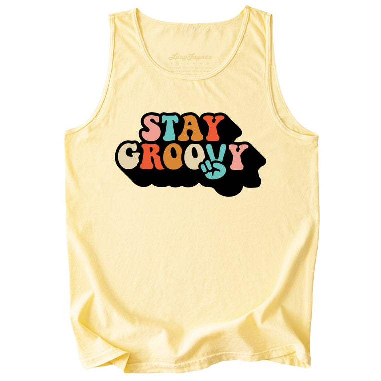 Stay Groovy Comfort Colors Graphic Tank Top - Butter