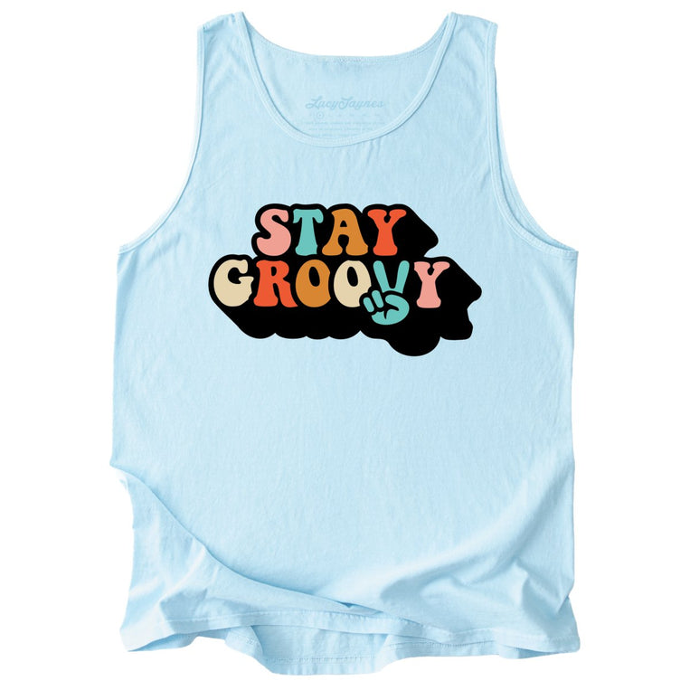 Stay Groovy Comfort Colors Graphic Tank Top - Chambray