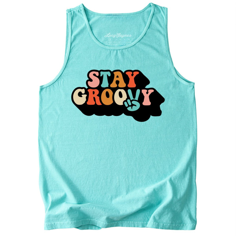 Stay Groovy Comfort Colors Graphic Tank Top - Chalky Mint