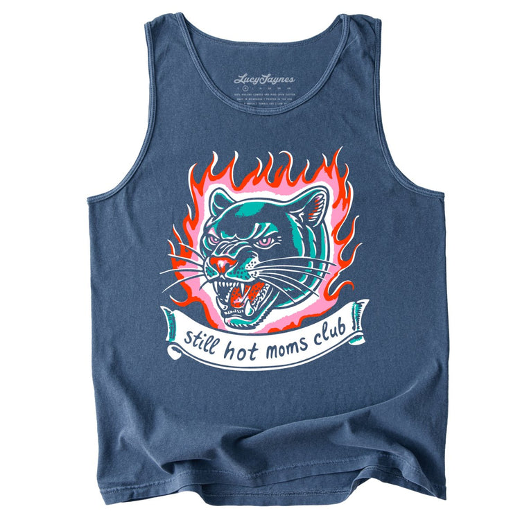 Still Hot Moms Club Comfort Colors Graphic Tank Top - Denim