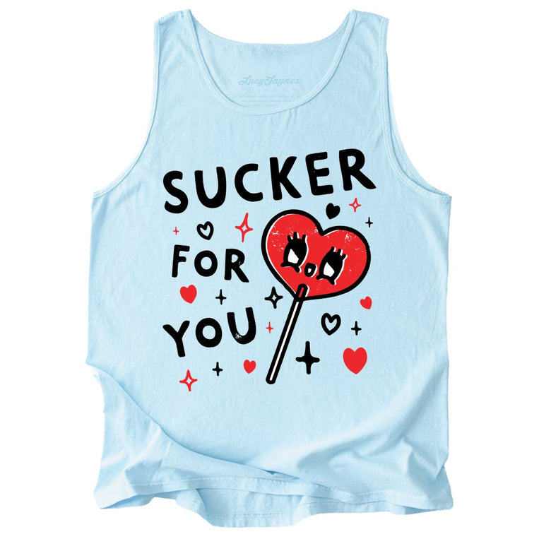 Sucker For You Comfort Colors Graphic Tank Top - Chambray