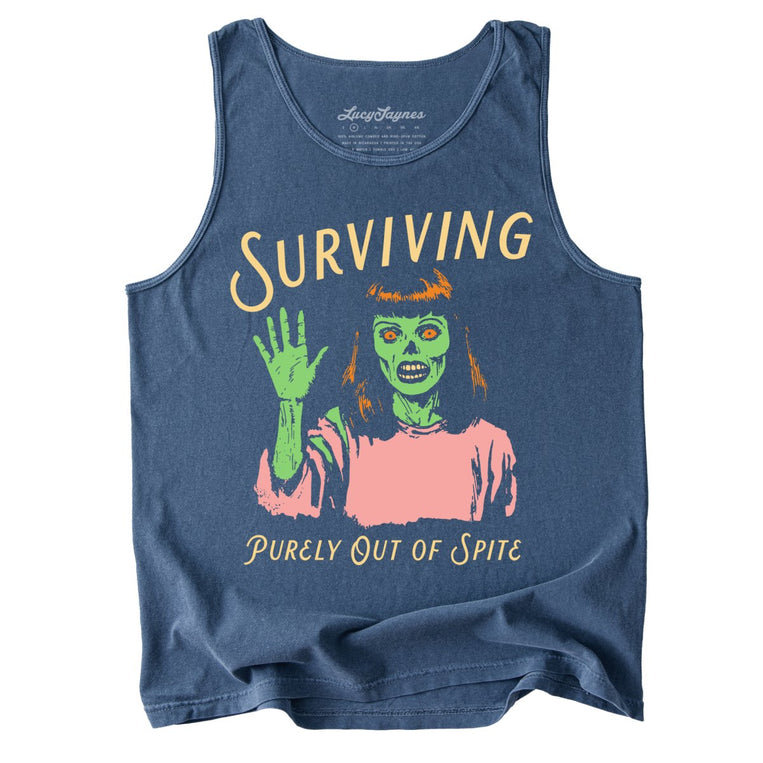 Surviving Purely Out Of Spite Comfort Colors Graphic Tank Top - Denim