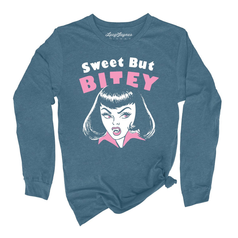 Sweet But Bitey - Heather Deep Teal - Unisex Long Sleeve T-Shirt