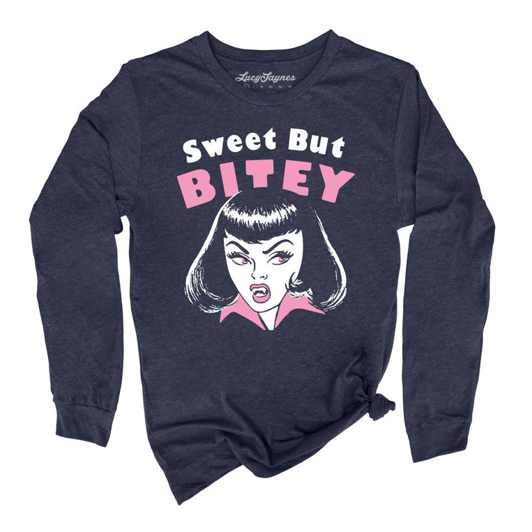 Sweet But Bitey - Heather Navy - Unisex Long Sleeve T-Shirt