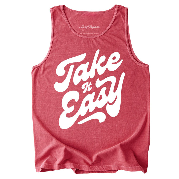 Take it Easy Comfort Colors Graphic Tank Top - Crimson