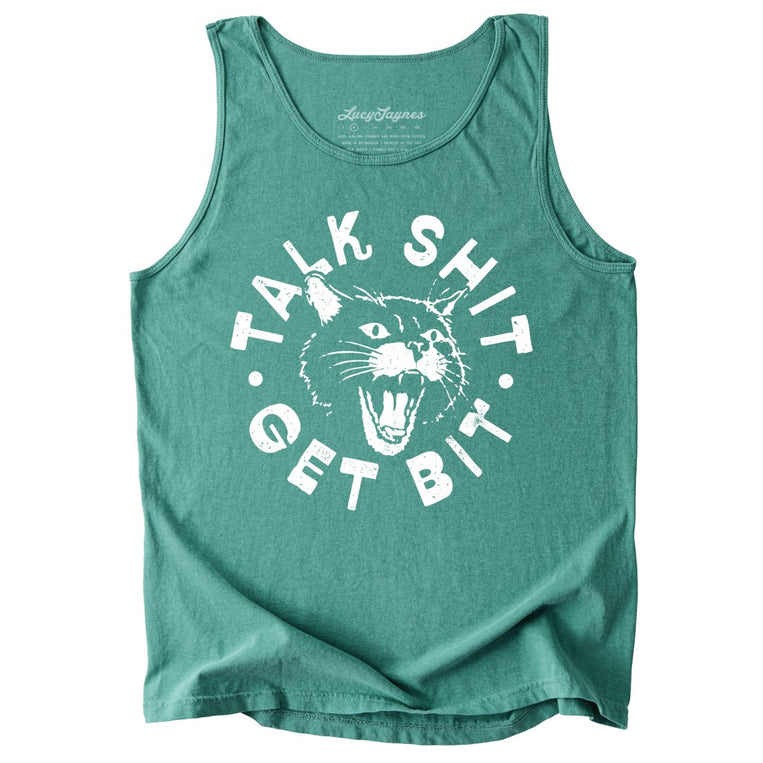 Talk Shit Get Bit Comfort Colors Graphic Tank Top - Light Green