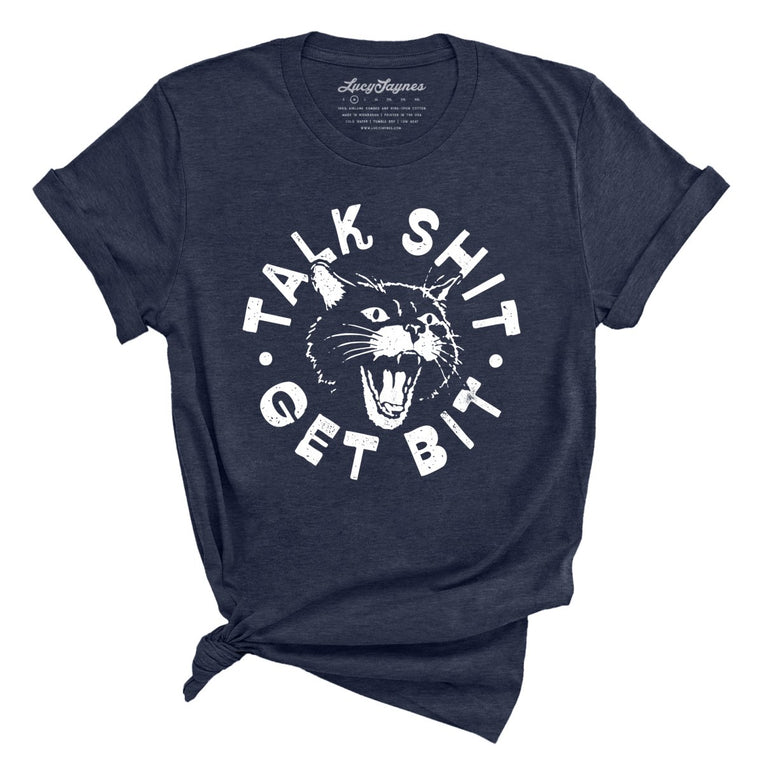 Talk Shit Get Bit - Heather Midnight Navy - Unisex T-Shirt