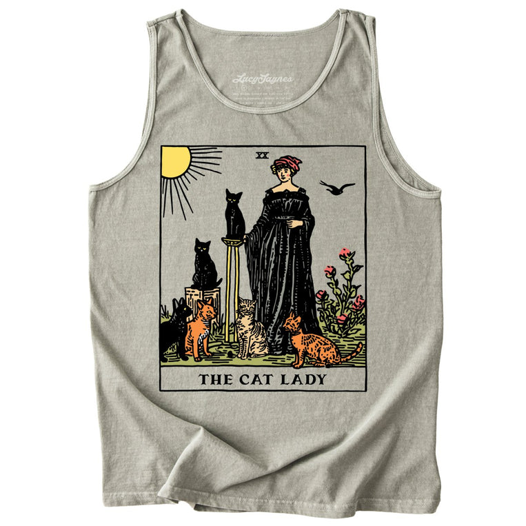 The Cat Lady Tarot Card Comfort Colors Graphic Tank Top - Sandstone