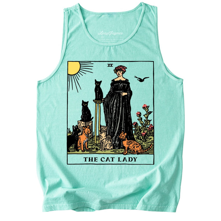 The Cat Lady Tarot Card Comfort Colors Graphic Tank Top - Island Reef
