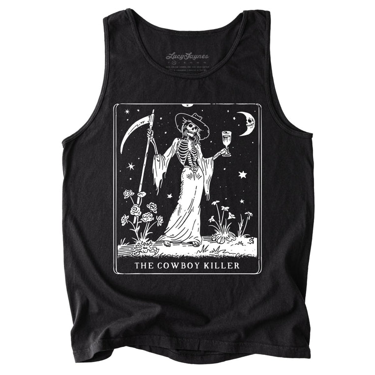 The Cowboy Killer Tarot Card Comfort Colors Graphic Tank Top - Black
